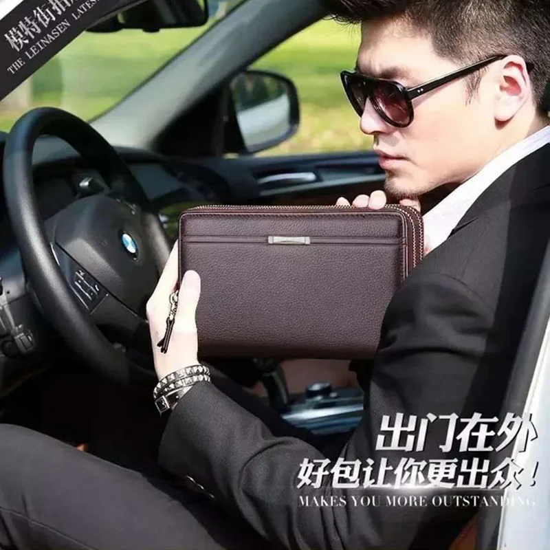Men wallets with coin pocket long zipper coin purse men clutch business Male Wallet Double zipper Vintage Large Wallet Purse