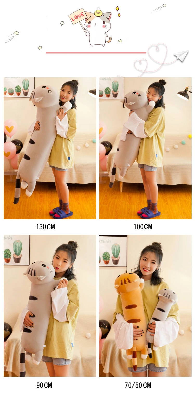 1pc 50-130CM Long Cat Pillow Plush Toy Soft Stuffed Plush Animal Dolls Cushion for Kids Girls Home Decor Gifts