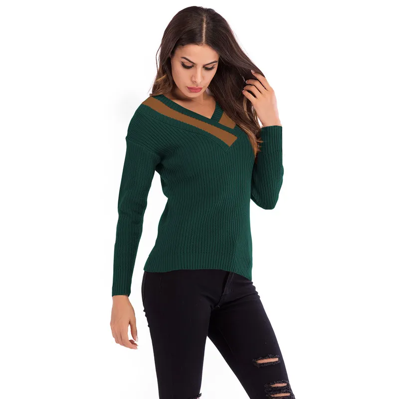 

Fashion 2019 New Cross V Neck Women's Sweaters Minimalist Female Tops Elegant Knittwear Casual Pullover Pull Femme C467