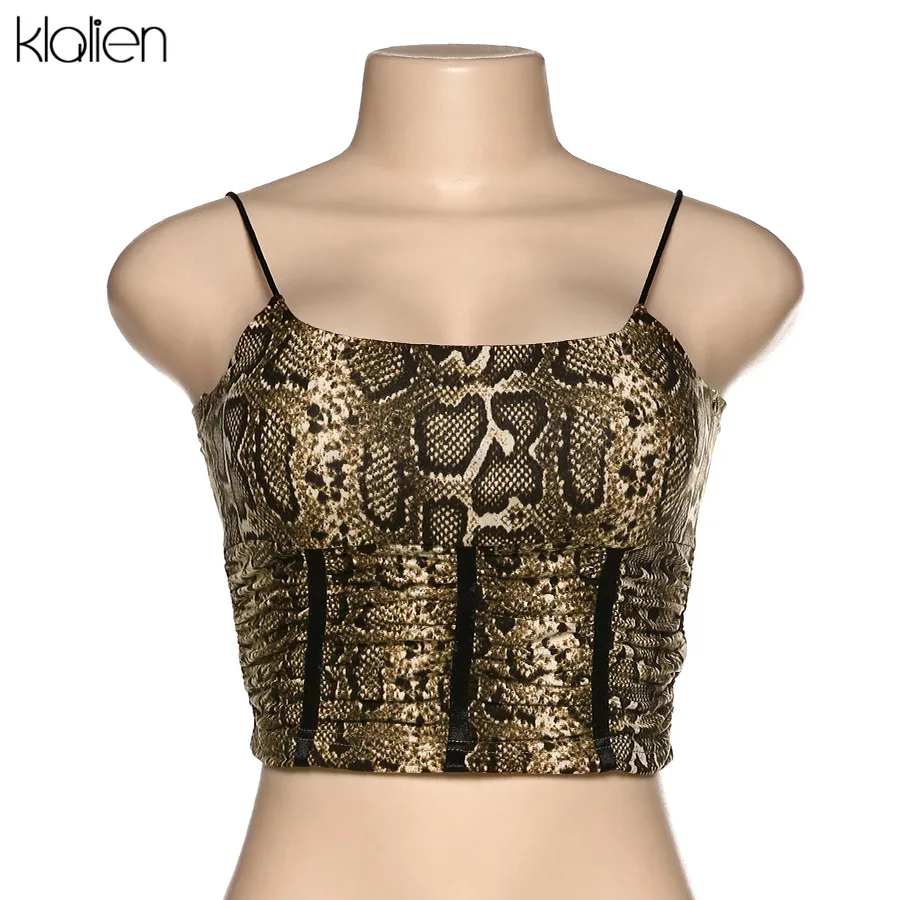 Klanien бар клуб Леопардовый принт bodycon жилет укороченный Топ для женщин Весна сексуальный без бретелек открытая спина Уличная Повседневная майка для женщин