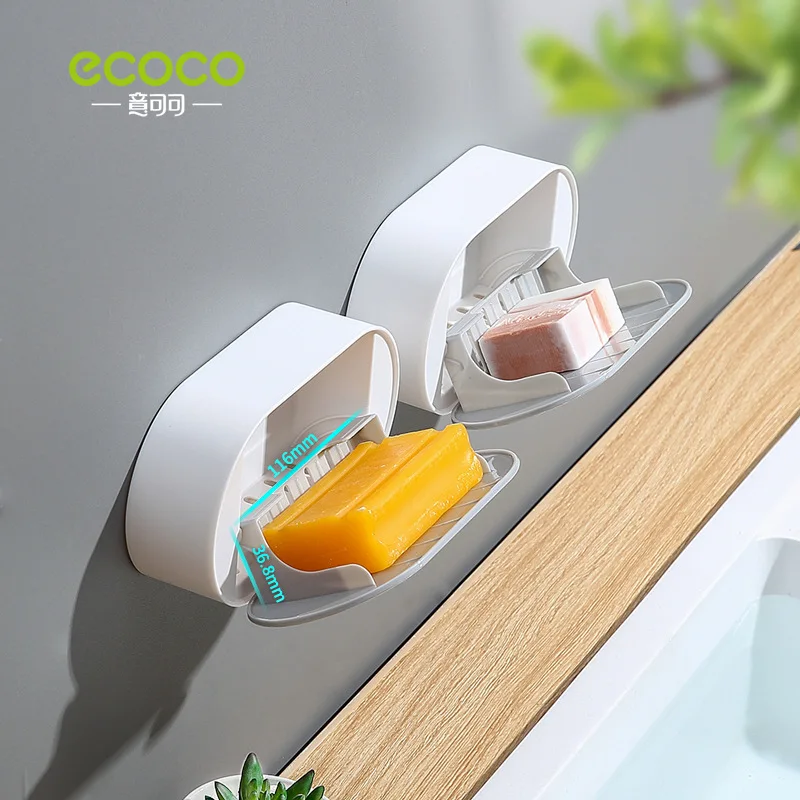ECOCO-Soporte de jabón montado en la pared, toallero sin perforaciones, Bola de baño para el hogar, doble compartimento a prueba de polvo, nuevo