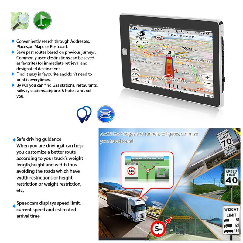 7 дюймов gps навигация Авто портативный туристический 128 МБ+ 8 Гб навигатор с сенсорной ручкой Россия Европа Америка Азия Австралия карты