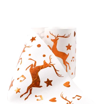 

New 50Y 3" 75mm Gold Foil Halloween Christmas Printed Grosgrain Ribbon Tape Fabric DIY/Party/Hair Bow Art Sewing,50Yc3858