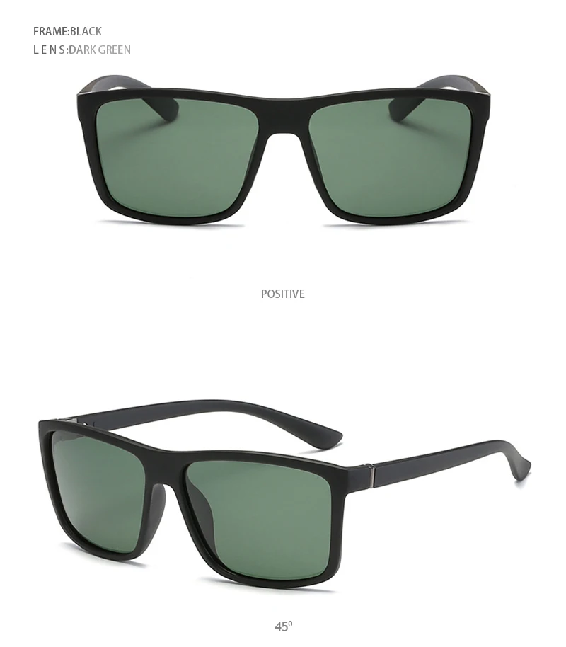FUQIAN брендовые классические квадратные поляризованные солнцезащитные очки мужские винтажные пластиковые зеркальные солнцезащитные очки унисекс черные очки для вождения UV400