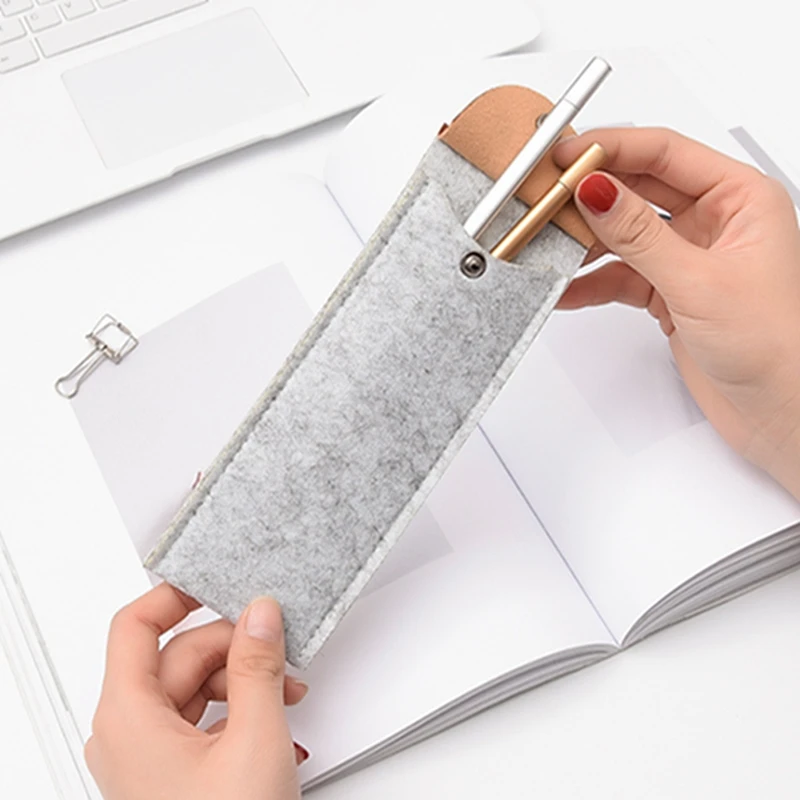Simple Felt Pencil Case Large Capacity Pencil Stationery Bag Creative Pencil Case Kids Study Accessories Home Office Storage