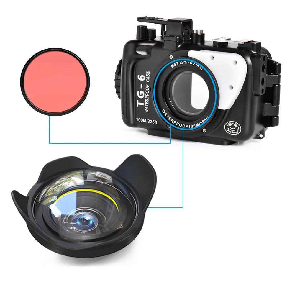100 m/325ft для Olympus TG6 TG 6 подводный корпус с вентилятором и нагревателем алюминий(черный) Водонепроницаемая сумка для дайвинга Чехол для Olympus TG-6 - Цвет: Case and dome port