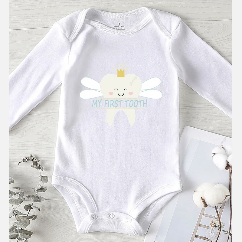 Newborn Knitting Romper Hooded  Clothes for Babies Cotton Printed My First Tooth Prints Newborn Girl Outfits New Born Baby Romper Jumpsuit Kids Autumn Warm Baby Bodysuits 