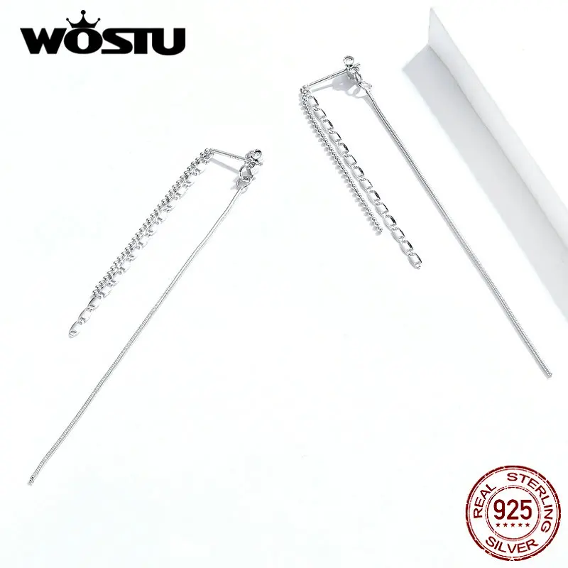 WOSTU подлинные 925 пробы серебряные серьги-нити, серьги для женщин, простые нежные длинные кисточки, модные ювелирные изделия, изготовление BKE790