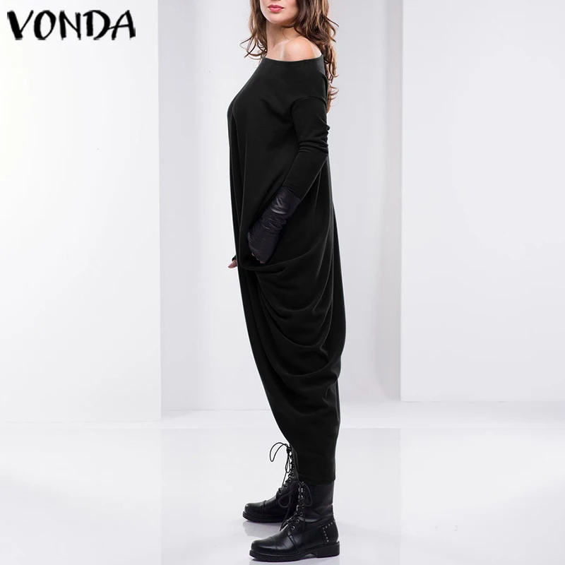 Ассиметричный сарафан женское осеннее платье VONDA сексуальное платье с длинным рукавом до середины икры вечерние платья свободного покроя Толстовка S-5XL