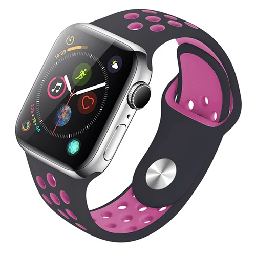 Дышащий силиконовый спортивный ремешок для Apple Watch 4, 5, ремешок 44 мм, 40 мм, резиновый ремешок для Iwatch 3, 2, 1, 38 мм, 42 мм, аксессуары - Цвет ремешка: black-pink