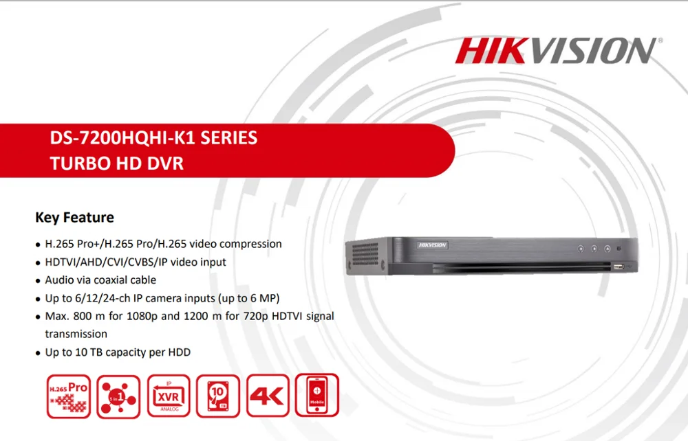 Hikvision видео наблюдение DS 7200HQHI K1 турбо HD DVR 4MP lite разрешение для записи само
