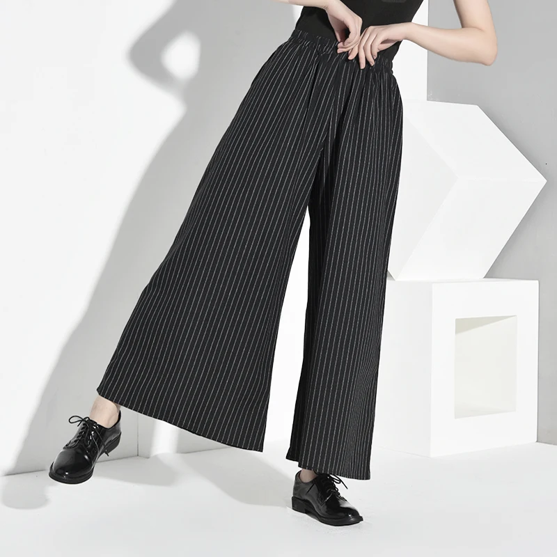 

LANMREM 2019 New Spring Fashion Striped Patchwork Batwing Sleeve Irregular Shirt And Loose Wide Leg Pants only trousers SA95501k