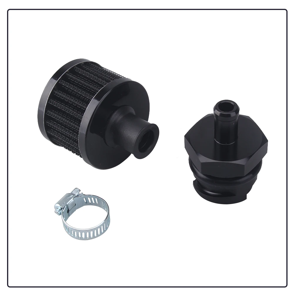 Black Aluminu Valve Cover Oil Cap Breather Fitting w/ Air Filter for
