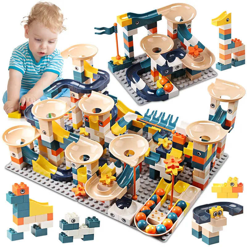 

83-332PCS Marble Race Run Bricks LegoING Duploed Big Size Building Blocks Funnel Slide Blocks DIY Bricks Toys For Children Girls