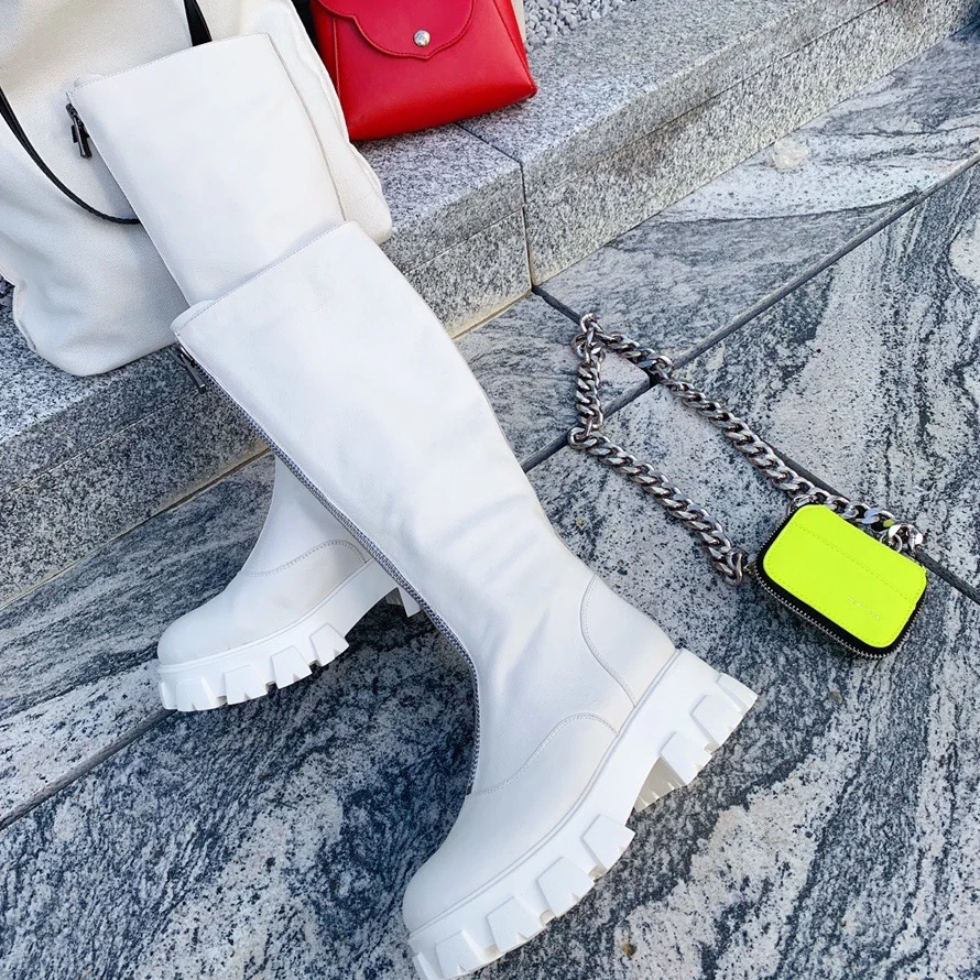 Лидер продаж; Botas Mujer; высокие сапоги из коровьей кожи; сапоги до колена на платформе и каблуке; сапоги на молнии; женские сапоги на низком каблуке с круглым носком