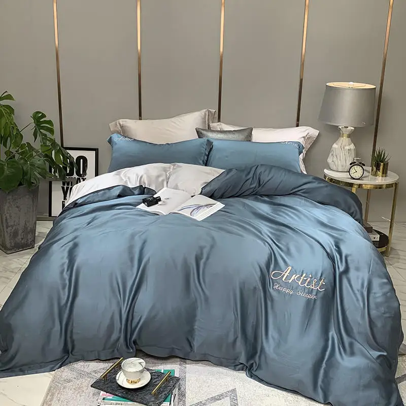 

Blue Bedding Sets King Double Size 100% Silk Spring Summer Autumn Used Single Bed Linen China Luxury Bedding Kit Duvet Cover Set