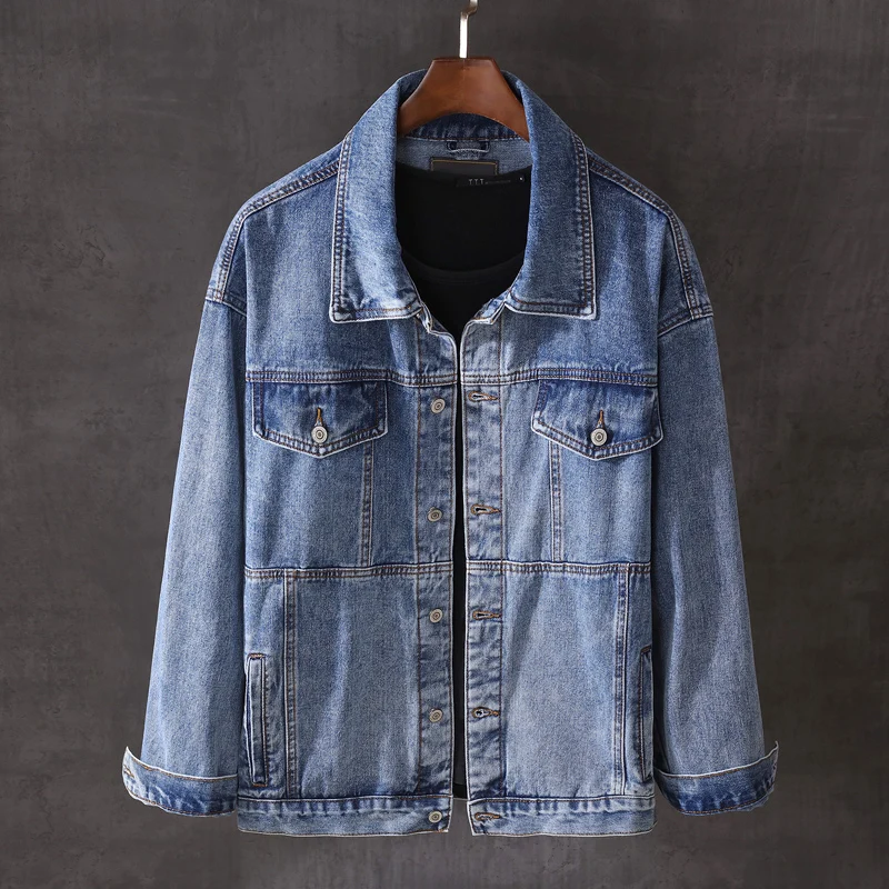

Japanese Fashion Men Jacket Top Quality Vintage Designer Casual Denim Jacket Men Coat Streetwear Spliced Overalls Chaqueta Homme