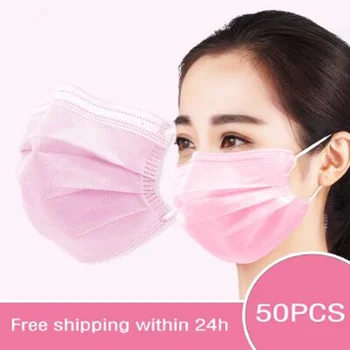 

50/100pcs Pink Face Mask Disposable Mouth Face Masks Anti Pollution Dust Mouth Caps 3-Layer Breathing Hygiene Mask 24h Fast Ship