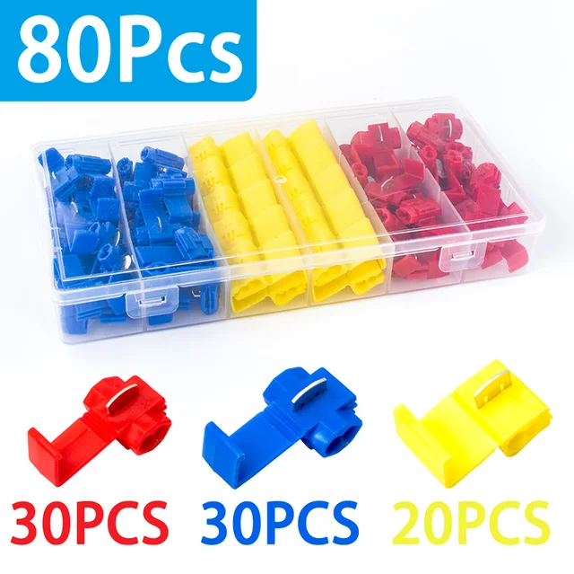 30/80/135PCS Boxed Quick Connect Clip Wire and Cable Crimp Separator Wire Connector Terminal Lip Clamp Soft Distributor 80PCS (BOX)