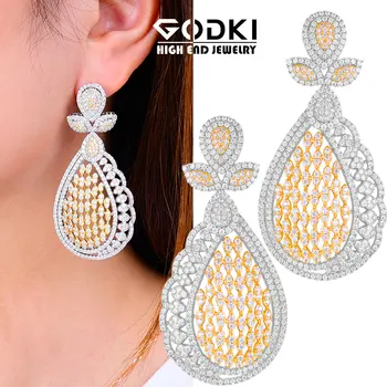 

GODKI NEW TRENDY Flowers African Dangle Earrings For Women Wedding Cubic Zirconia DUBAI Bridal Earring Party Jewelry 2020