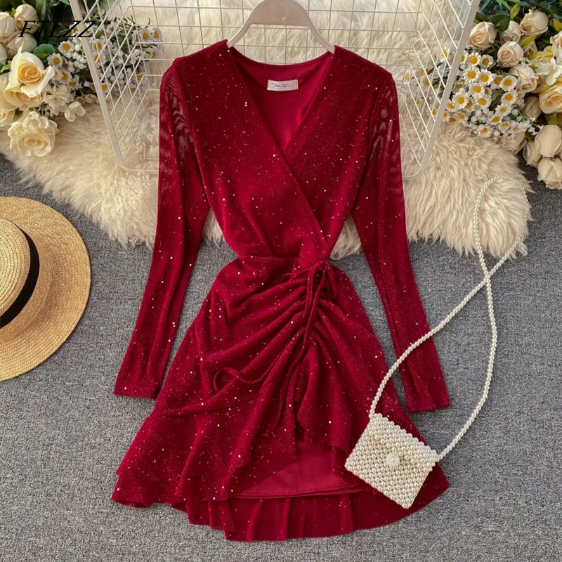 FTLZZ New Women's Dresses Spring Long Sleeve V-neck Elegant Dresses Casual Asymmetrical Ruffle Mini Dress Party Dress FTLZZ New Women's Dresses Spring Long Sleeve V-neck Elegant Dresses Casual Asymmetrical Ruffle Mini Dress Party Dress