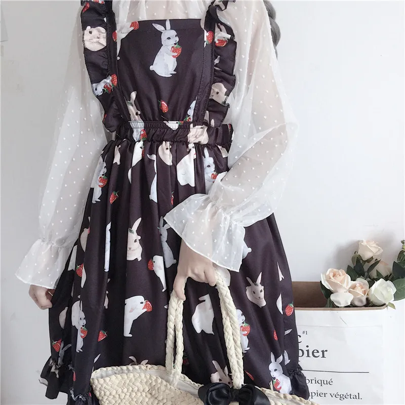 Платье в стиле Лолиты; милое японское платье в стиле милого кролика; платье принцессы для девочек; винтажное готическое кружевное платье без рукавов с принтом; JSK; летнее платье