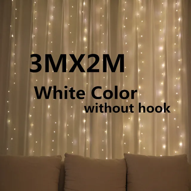 3M Rainbow LED Garland Curtain Lights Fairy String Remote Control USB Christmas Lamp Holiday Decoration For Home Bedroom Window White Color 3X2M