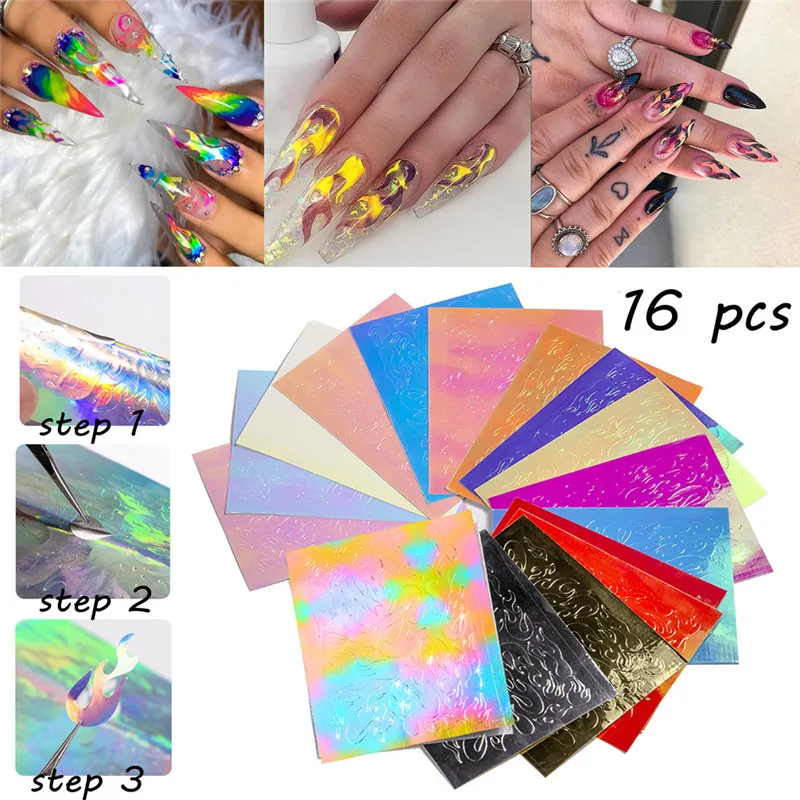 

2019 Newest Nail Stickers Flame Reflections Tape Adhesive Foils DIY Decoration