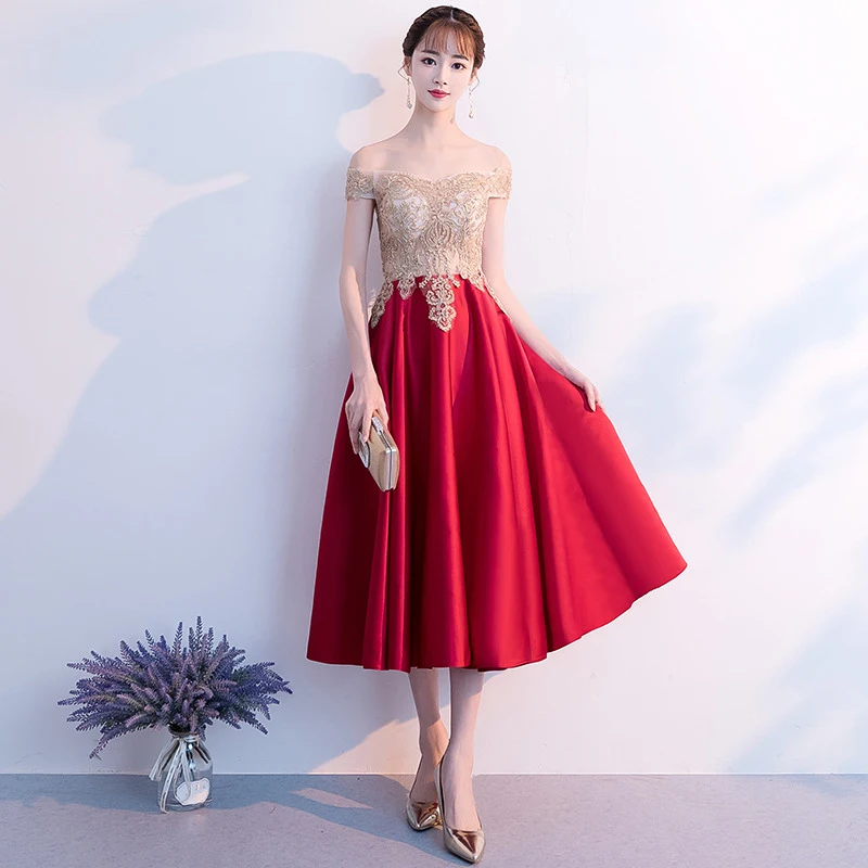 

2021 New Design A line Bridesmaid Dresses Keen Length Appliques Tulle Off the shoulder Backless Party Prom Formal Gowns BD0003