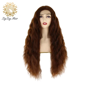 

ZigZag Dark Brown Loose Wavy Synthetic Lace Front Wigs for Black Women Heat Resistant Fiber Hair Glueless Free Part Cosplay Wig