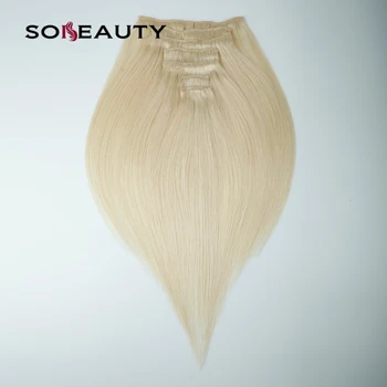 

Sobeauty 120G European Hair Machine Made Remy Straight Clip In Hair Extensions Human Hairpieces Dark Color Head Set 14"-22