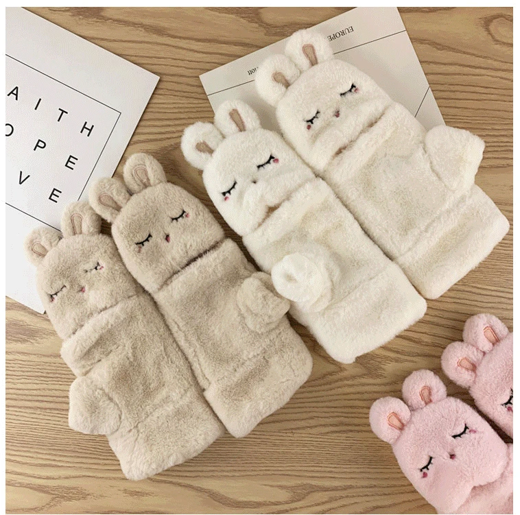 Перчатки из кролика женские зимние студенческие меховые Утепленные перчатки без пальцев зимние женские перчатки варежки для девочек