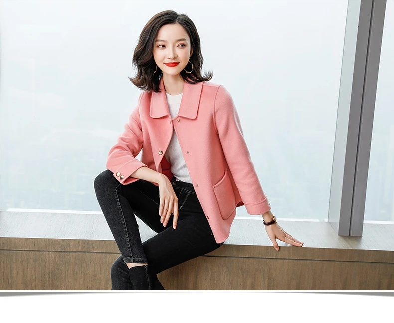 Двухсторонняя кашемировое пальто Для женщин короткий стиль популярное высота высококлассное синее Шерстяное пальто на осень и зиму