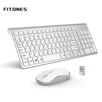 Teclado y ratón inalámbricos versión rusa, 2,4g, ergonomía, tamaño completo portátil, interfaz USB, blanco plateado de moda de alta gama