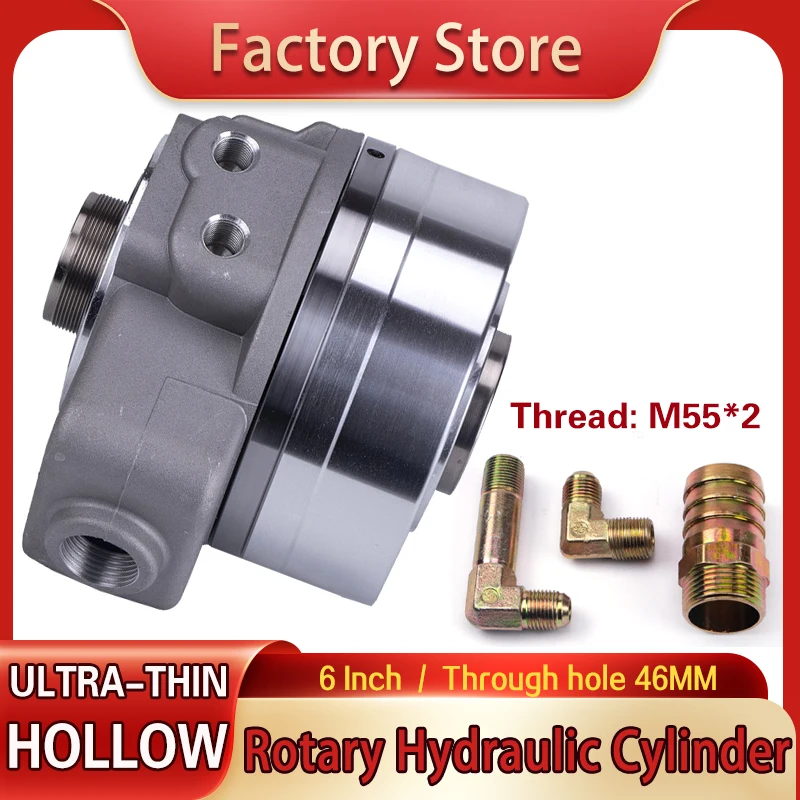 

6 inch Ultra-thin Hollow Hydraulic Chuck Rotary Cylinder 3-jaw Chuck Cylinder Oil Pump TK646 Through Hole 46MM Thread M55*2