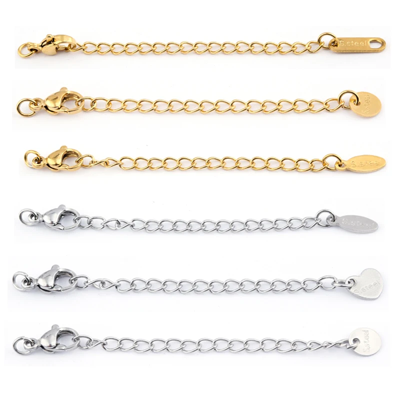 

10pcs Stainless Steel Bracelet Extended Chain With Lobster Clasps Choker Connector Round Charm For DIY Jewelry Findings Necklace