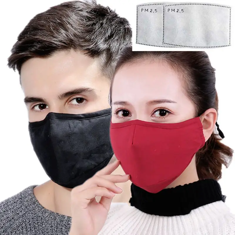 

Black Face Mask Unisex PM 2.5 Filter Mask Breathable Mouth Mask Reusable Anti Pollution Face Shield Wind Proof Mouth Cover