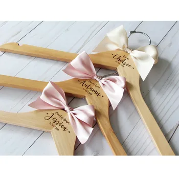 

Personalized Wedding dress Hangers with bowknot, bridal coat hanger, bridesmaid gifts, wood name hanger, wedding favors Gift
