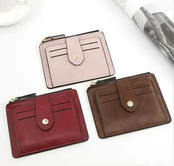 

Portable PU Leathe Coin Purse Business ID Card Holder Bank Credit Card Wallet Keychain Bus Cards Cover Multi Function Card Pack