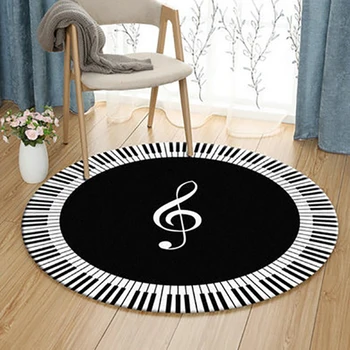 

Music Symbol Piano Keys Black White Round Floor Mat Anti Slip Round Carpet Rugs Floor Ornaments For Indoor Living Room Decor