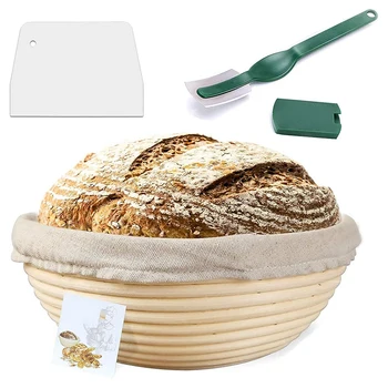 

5PCS 9 Inch Fermented Rattan Basket Bread Round Rattan Bowl Hand Woven Basket with Lining Storage Basket