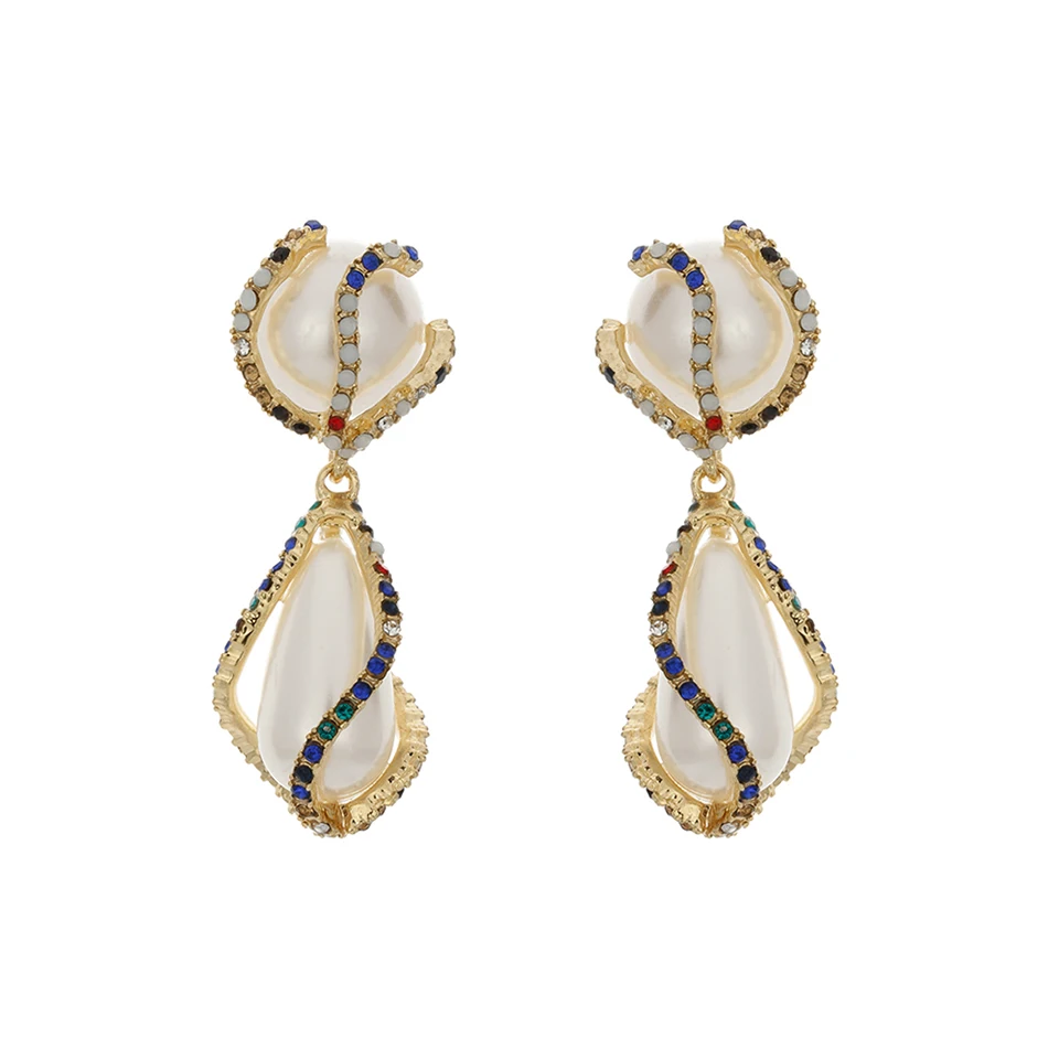 YMYW Elegant Imitation Pearl Rhinestone Waterdrop Earrings Wedding Party Fashion Charm Luxury Dangle Earrings Jewelry for Women