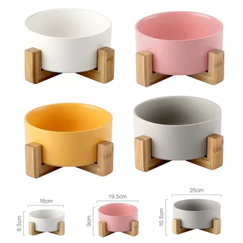 

Ceramic Raised Cat Bowl Pet Food Bowl with Anti-Slip Wooden Stand Protect Cervical Spine Pet Feeding Bowl Pet Supplies FPing