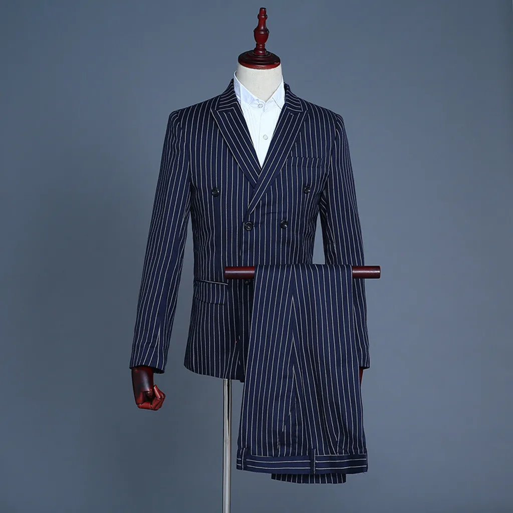 

wedding suits for men stripe costume terno masculino 3 piece set men Blazer Host Show Jacket + Pants + Waistcoat d90726