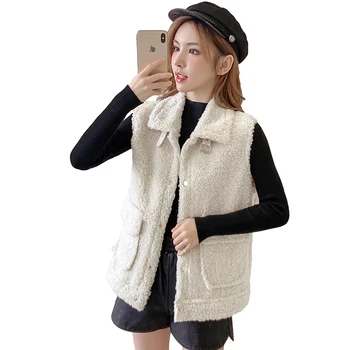 

Women's Winter Coat Fashion Waistcoat Lambhair Vest Short Lightweight Jacket Women Classic Pocket Detail Single Modern GG50yf