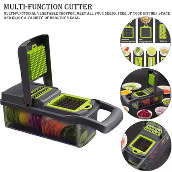 

Manual Vegetable Fruit Presser Slicer Cutter Blades Potato Garlic Peeler Grater Dicer 8 Blades 3 Dicing easy Kitchen Tools