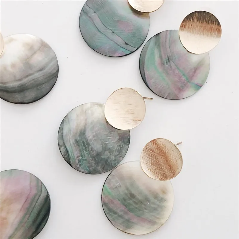 Модные серьги подвески в виде ракушек Abalone для женщин золотистые блестки круглые