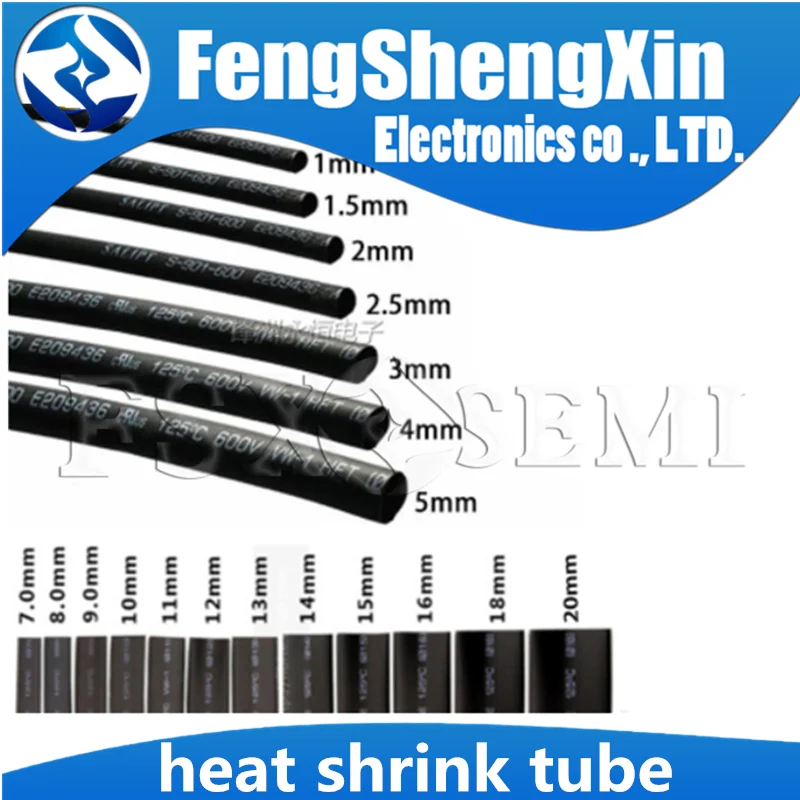 2:1 0.6mm 0.8mm 1mm 1.5mm 2mm 2.5mm 3mm 3.5mm 4mm 4.5mm 6mm 7mm 8mm 9mm Heat Shrink Heatshrink Tubing Tube Sleeving Wrap Wire heat shrink tubing