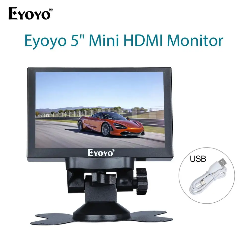 

Eyoyo 5" HD 800X480 5 Inch Mini Car Monitor TFT LCD Screen with HDMI VGA BNC Reverse Rear View Camera DVD VCD Security Display