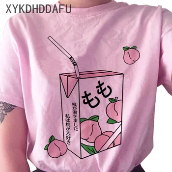 

Peach Juice T Shirt Women 2020 Pink Cartoon Harajuku Tshirt Vintage Ulzzang Aesthetic Female Kawaii T-shirt Top Tee Casual